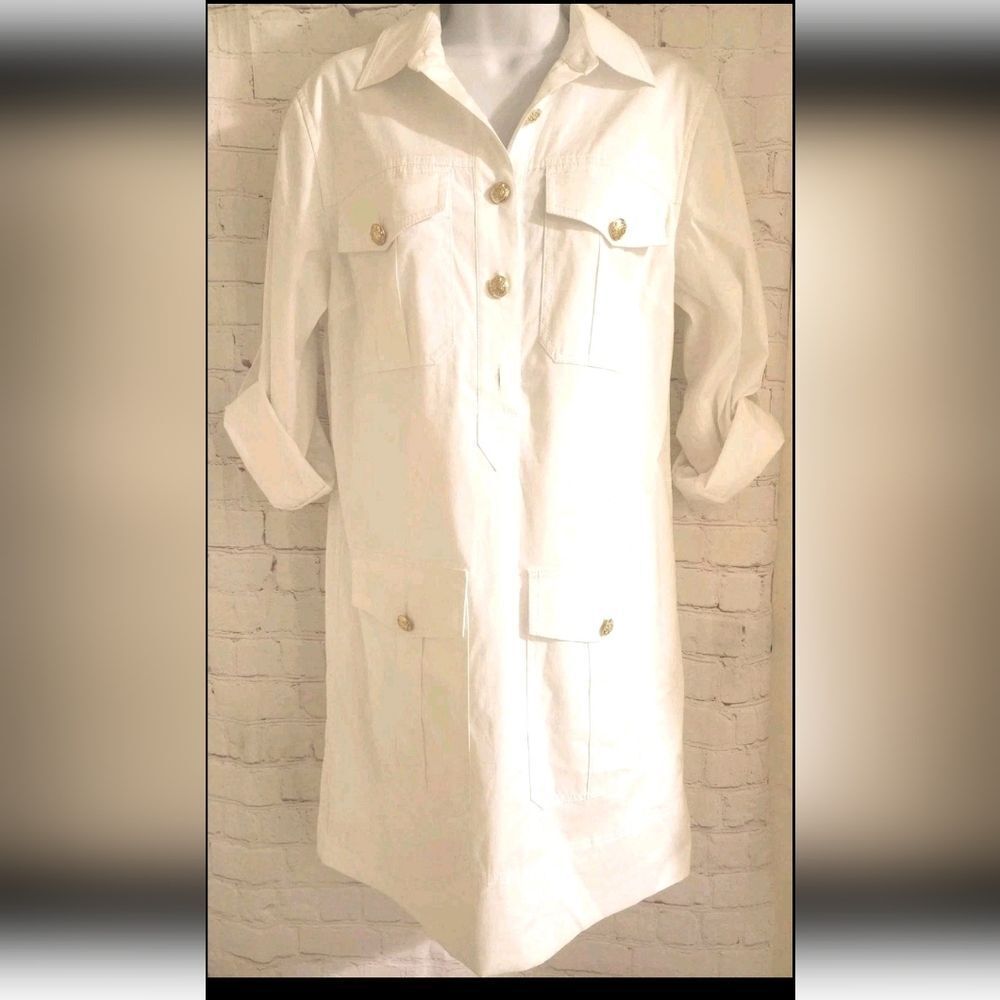 Veronica Beard “Saude” White Stretch Cotton Utility Shirt Dress Sz.4 Ret.$498